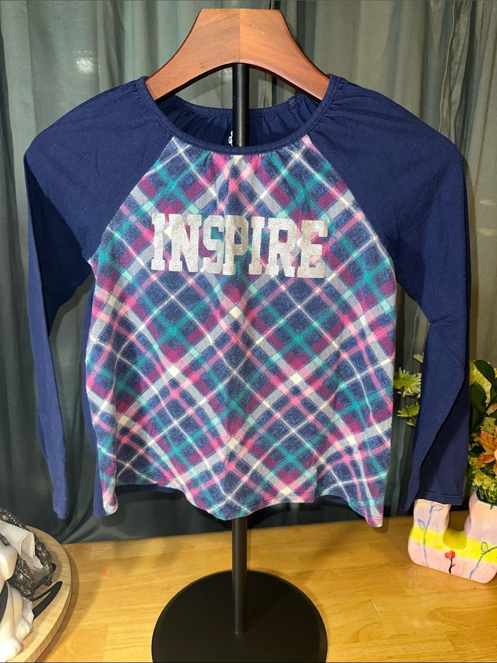 Garanimals Navy Raglan Top with Multicolor Plaid 'INSPIRE' B206